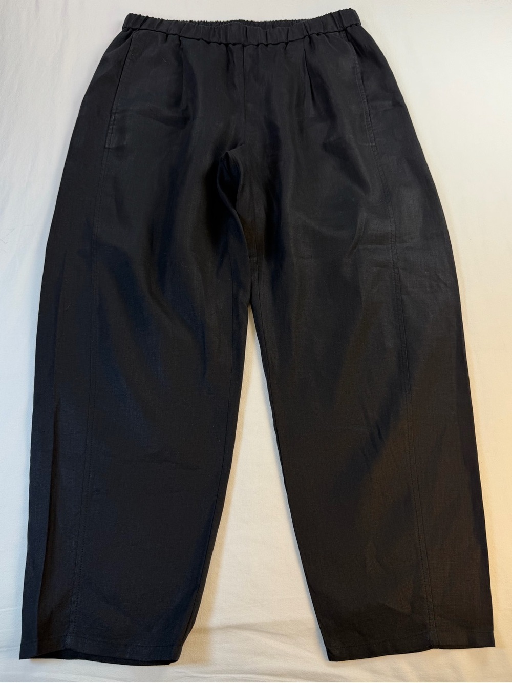 Eileen Fisher Black Linen Pull On Ankle Length Pants Size Medium EUC